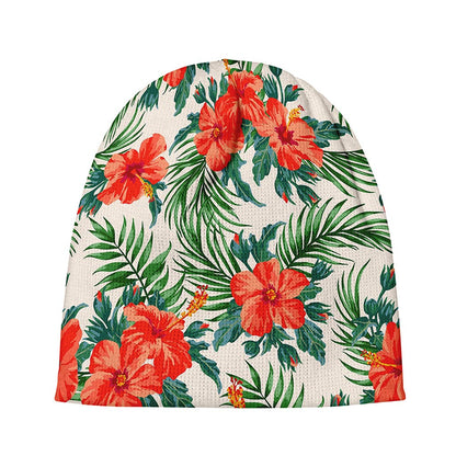 Tropical Hibiscus Blossom Pattern Print Beanie