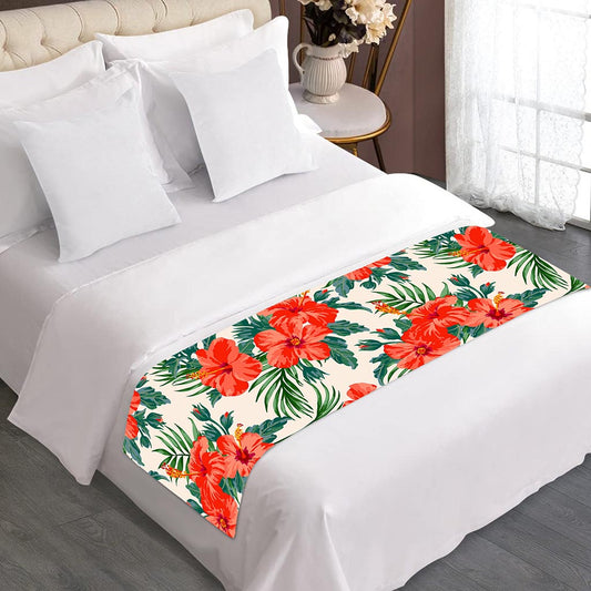 Tropical Hibiscus Blossom Pattern Print Bed Runner