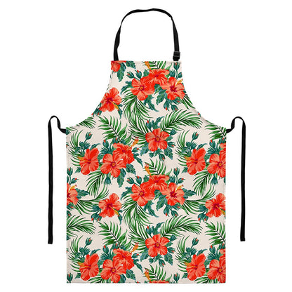 Tropical Hibiscus Blossom Pattern Print Bib Apron With Pocket