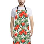 Tropical Hibiscus Blossom Pattern Print Bib Apron With Pocket