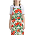 Tropical Hibiscus Blossom Pattern Print Bib Apron With Pocket