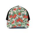 Tropical Hibiscus Blossom Pattern Print Black Mesh Trucker Hat