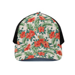 Tropical Hibiscus Blossom Pattern Print Black Mesh Trucker Cap