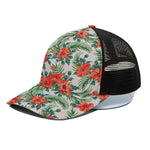 Tropical Hibiscus Blossom Pattern Print Black Mesh Trucker Cap