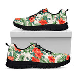 Tropical Hibiscus Blossom Pattern Print Black Running Shoes
