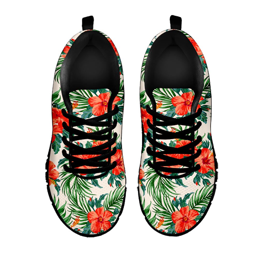 Tropical Hibiscus Blossom Pattern Print Black Running Shoes