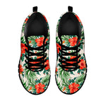 Tropical Hibiscus Blossom Pattern Print Black Running Shoes