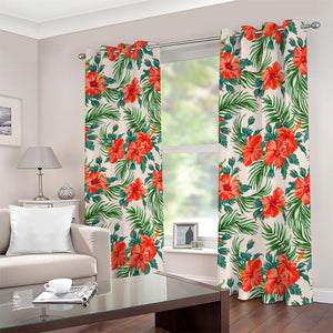 Tropical Hibiscus Blossom Pattern Print Blackout Grommet Curtains