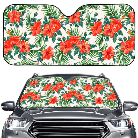 Tropical Hibiscus Blossom Pattern Print Car Windshield Sun Shade