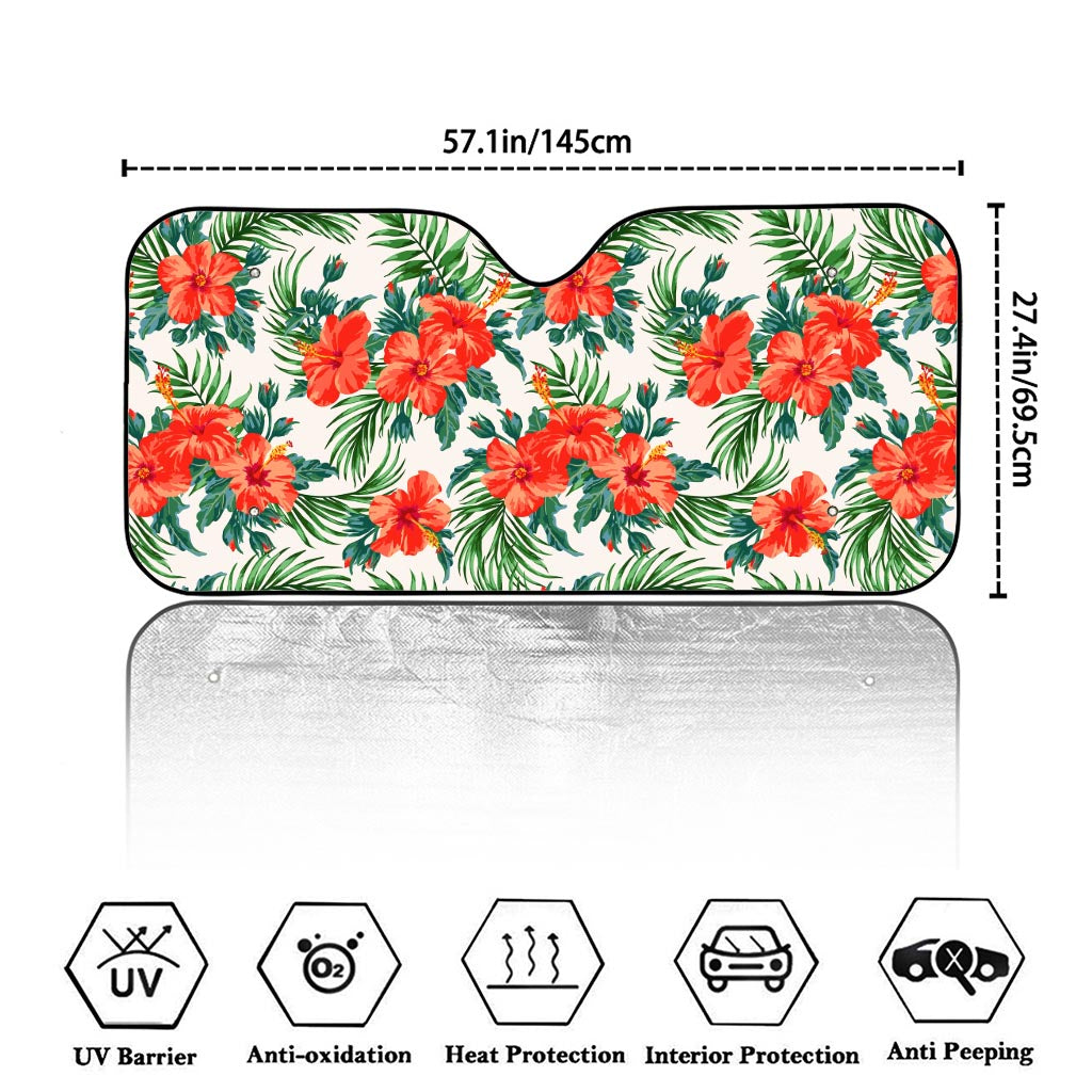 Tropical Hibiscus Blossom Pattern Print Car Windshield Sun Shade