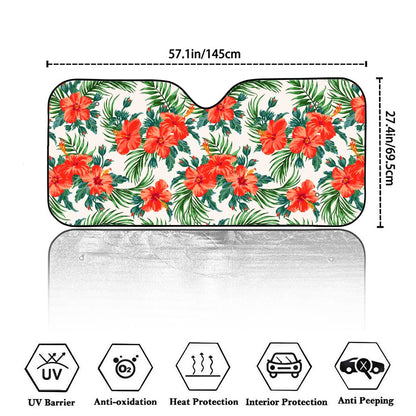 Tropical Hibiscus Blossom Pattern Print Car Windshield Sun Shade