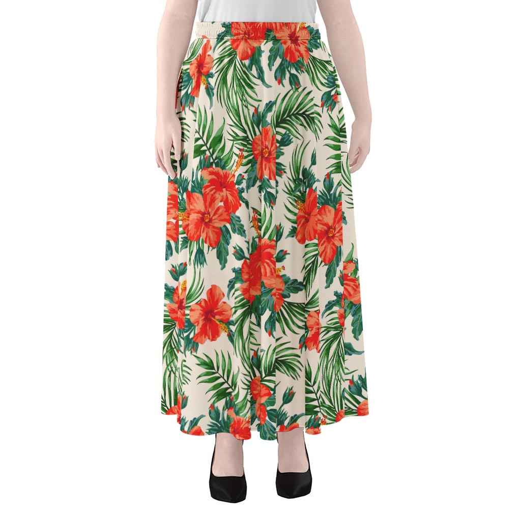Tropical Hibiscus Blossom Pattern Print Chiffon Maxi Skirt