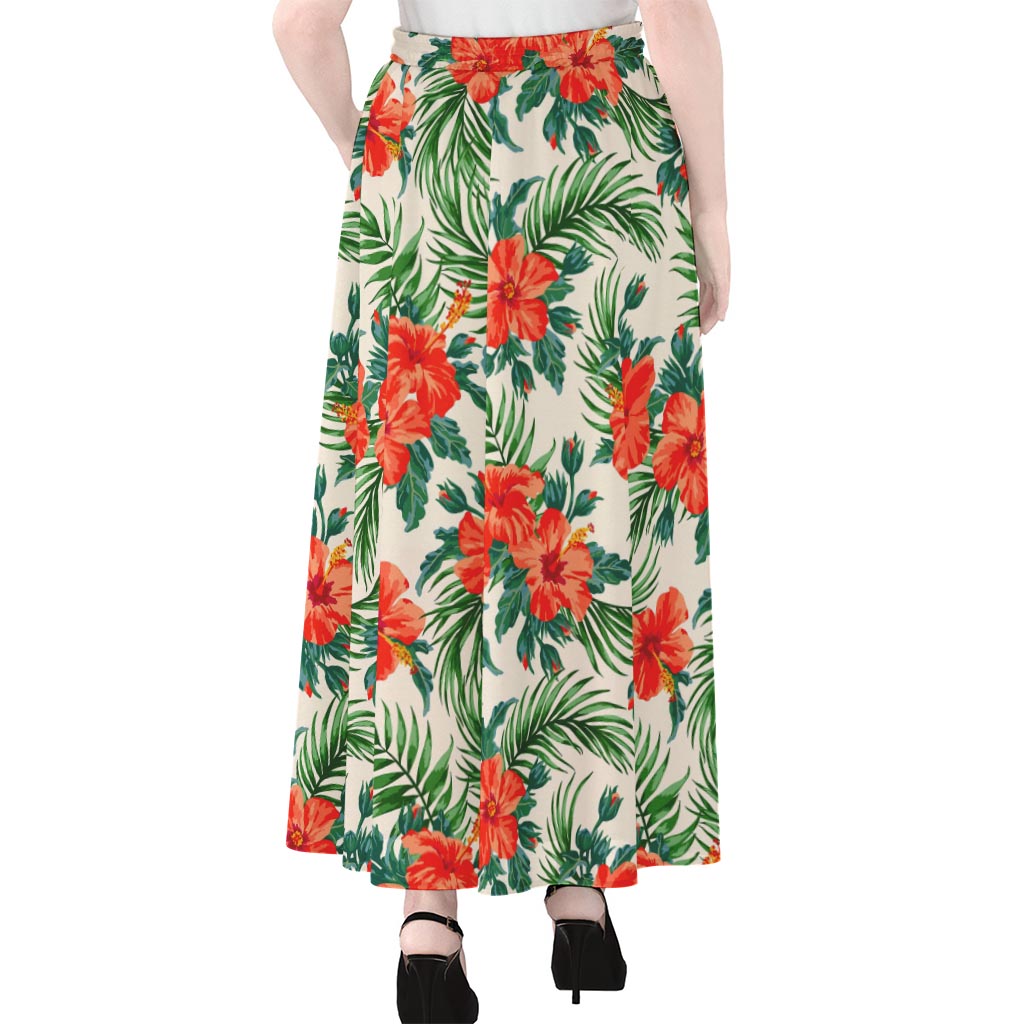Tropical Hibiscus Blossom Pattern Print Chiffon Maxi Skirt