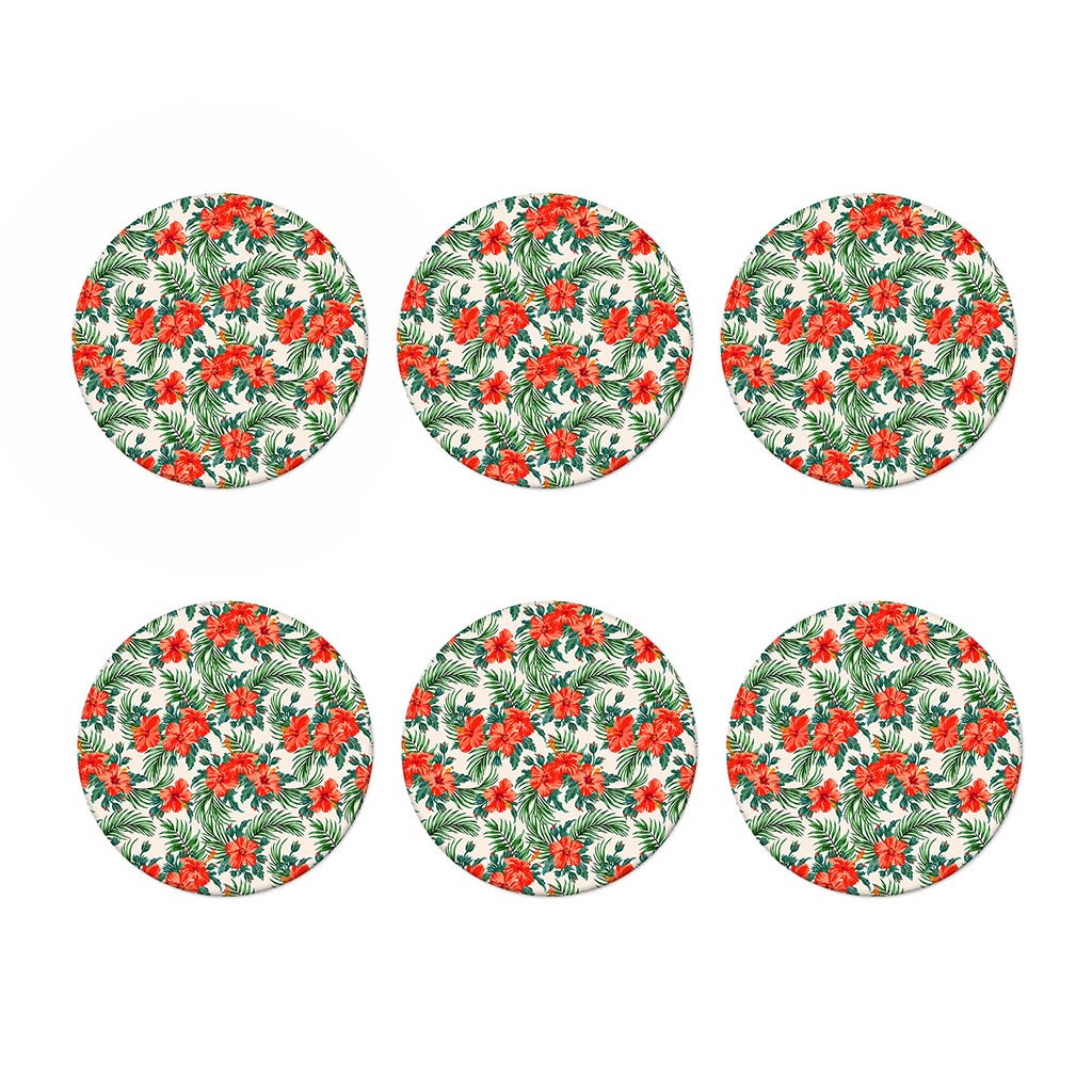 Tropical Hibiscus Blossom Pattern Print Coaster Set
