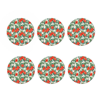 Tropical Hibiscus Blossom Pattern Print Coaster Set
