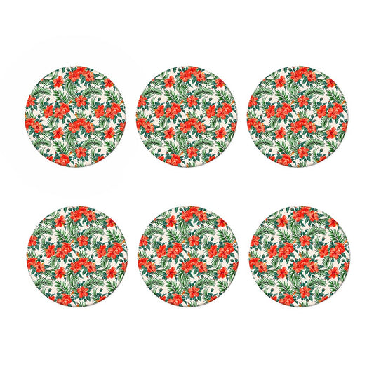 Tropical Hibiscus Blossom Pattern Print Coaster Set