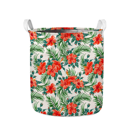 Tropical Hibiscus Blossom Pattern Print Collapsible Laundry Basket