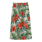 Tropical Hibiscus Blossom Pattern Print Cotton Front Slit Maxi Skirt