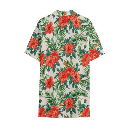 Tropical Hibiscus Blossom Pattern Print Cotton Hawaiian Shirt