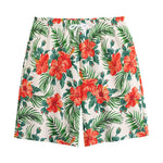Tropical Hibiscus Blossom Pattern Print Cotton Shorts
