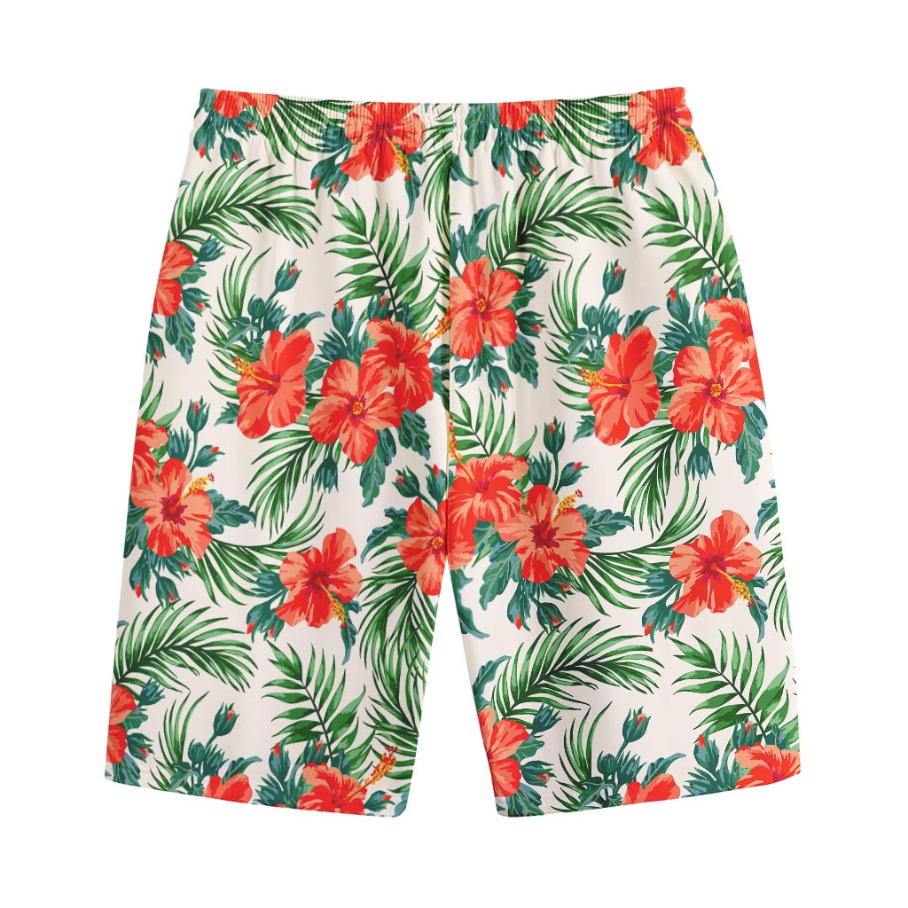 Tropical Hibiscus Blossom Pattern Print Cotton Shorts