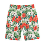 Tropical Hibiscus Blossom Pattern Print Cotton Shorts