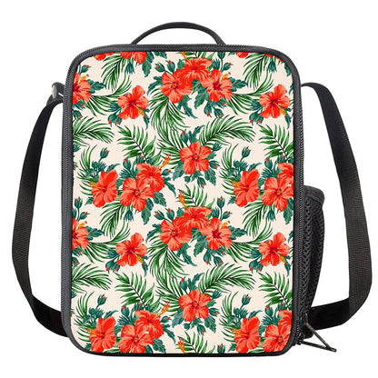 Tropical Hibiscus Blossom Pattern Print Crossbody Lunch Bag