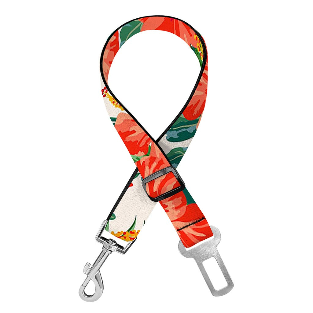 Tropical Hibiscus Blossom Pattern Print Dog Seat Belt