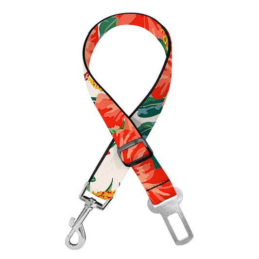 Tropical Hibiscus Blossom Pattern Print Dog Seat Belt
