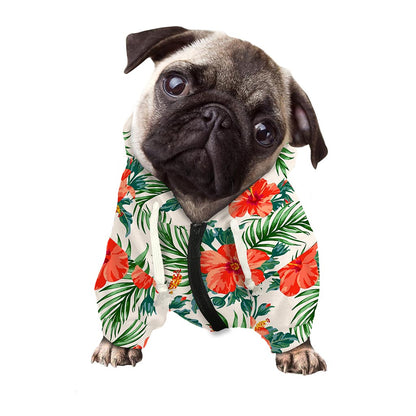 Tropical Hibiscus Blossom Pattern Print Dog Zip Up Hoodie