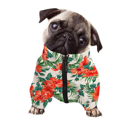 Tropical Hibiscus Blossom Pattern Print Dog Zip Up Jacket