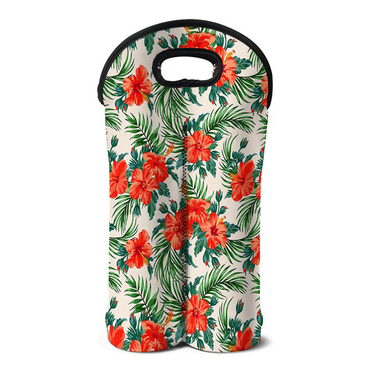 Tropical Hibiscus Blossom Pattern Print Double Neoprene Wine Tote