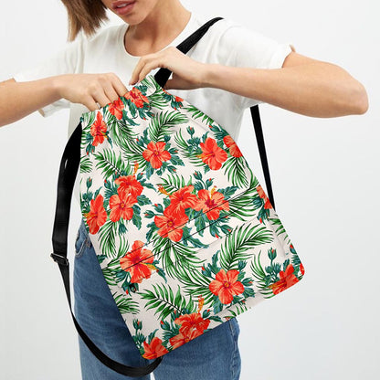 Tropical Hibiscus Blossom Pattern Print Drawstring Backpack