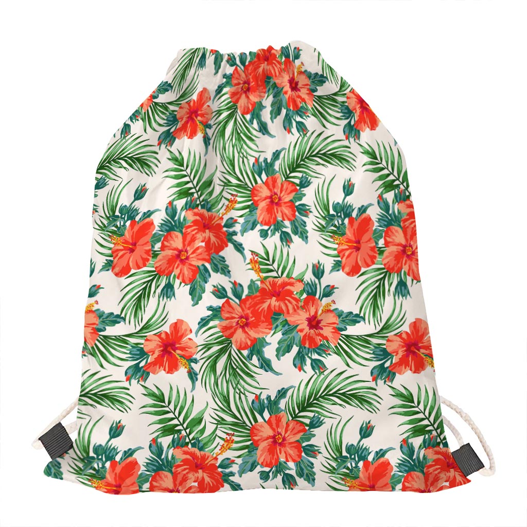 Tropical Hibiscus Blossom Pattern Print Drawstring Bag