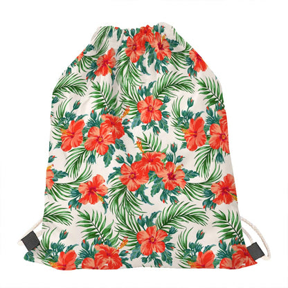 Tropical Hibiscus Blossom Pattern Print Drawstring Bag