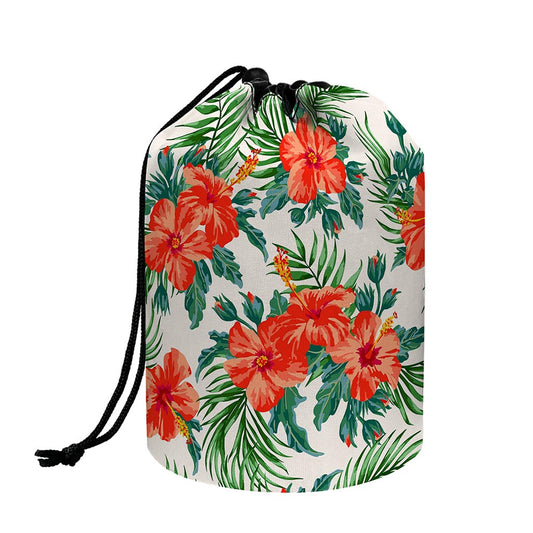 Tropical Hibiscus Blossom Pattern Print Drawstring Makeup Bag
