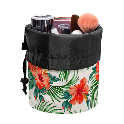 Tropical Hibiscus Blossom Pattern Print Drawstring Makeup Bag