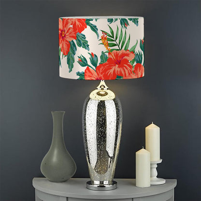 Tropical Hibiscus Blossom Pattern Print Drum Lamp Shade