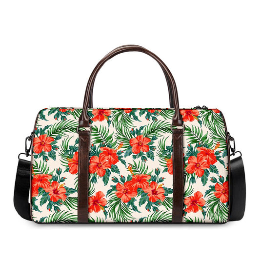 Tropical Hibiscus Blossom Pattern Print Duffle Bag