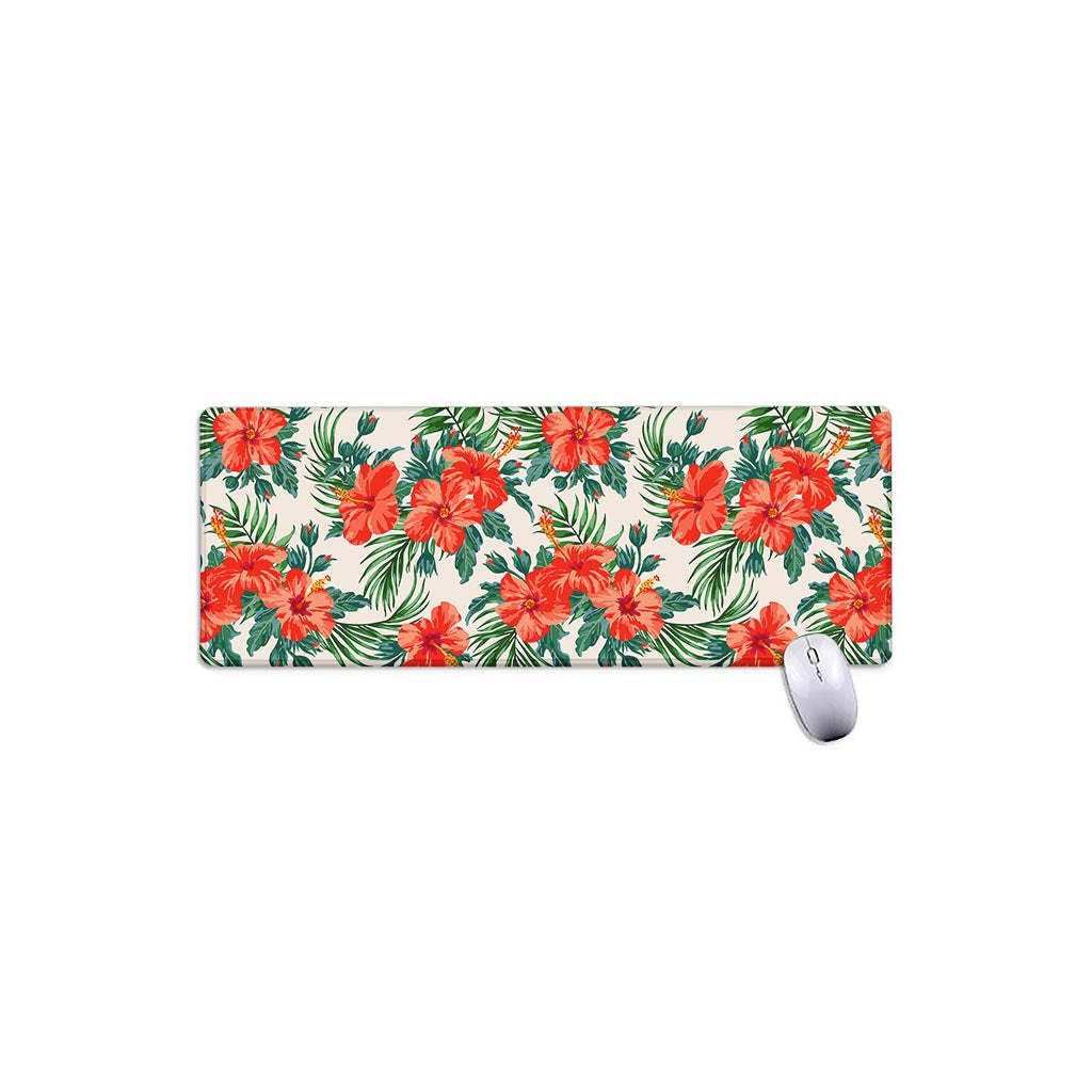 Tropical Hibiscus Blossom Pattern Print Extended Mouse Pad