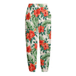 Tropical Hibiscus Blossom Pattern Print Fleece Lined Knit Pants