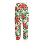 Tropical Hibiscus Blossom Pattern Print Fleece Lined Knit Pants