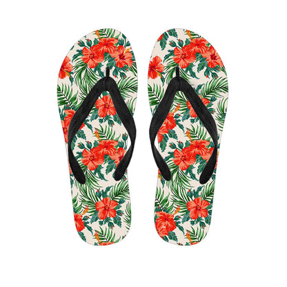 Tropical Hibiscus Blossom Pattern Print Flip Flops