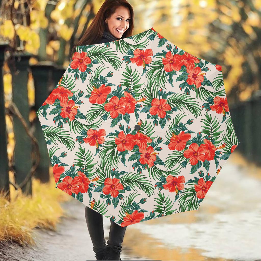 Tropical Hibiscus Blossom Pattern Print Foldable Umbrella