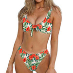 Tropical Hibiscus Blossom Pattern Print Front Bow Tie Bikini