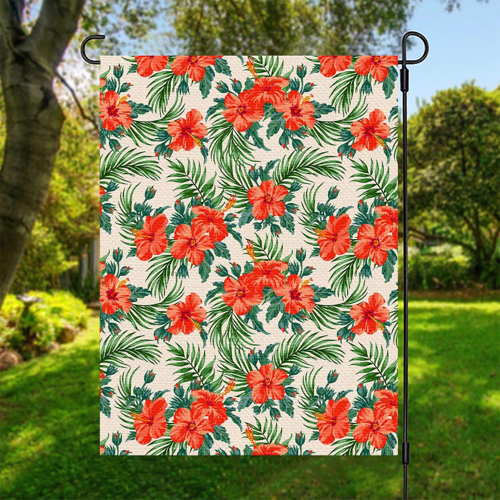 Tropical Hibiscus Blossom Pattern Print Garden Flag