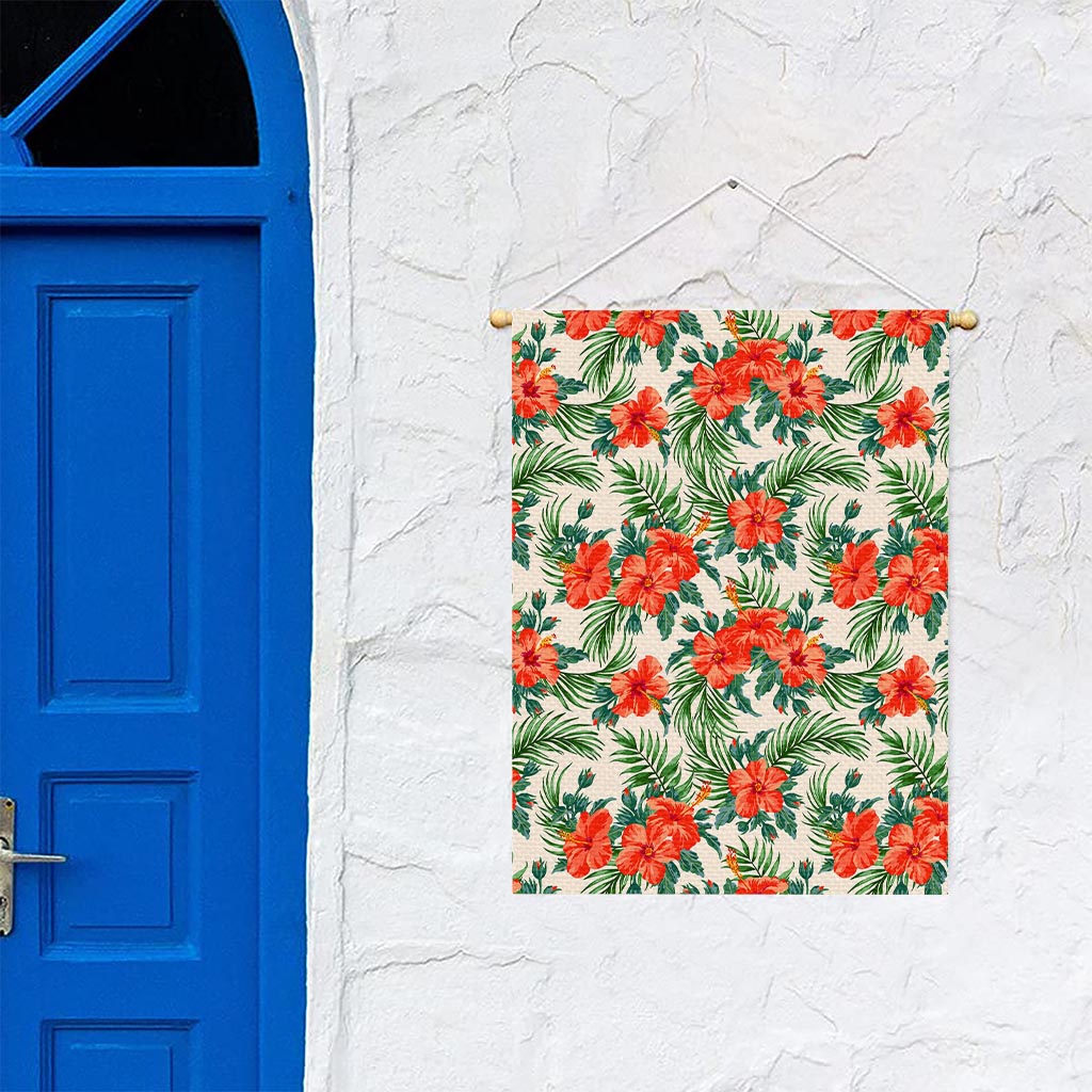 Tropical Hibiscus Blossom Pattern Print Garden Flag