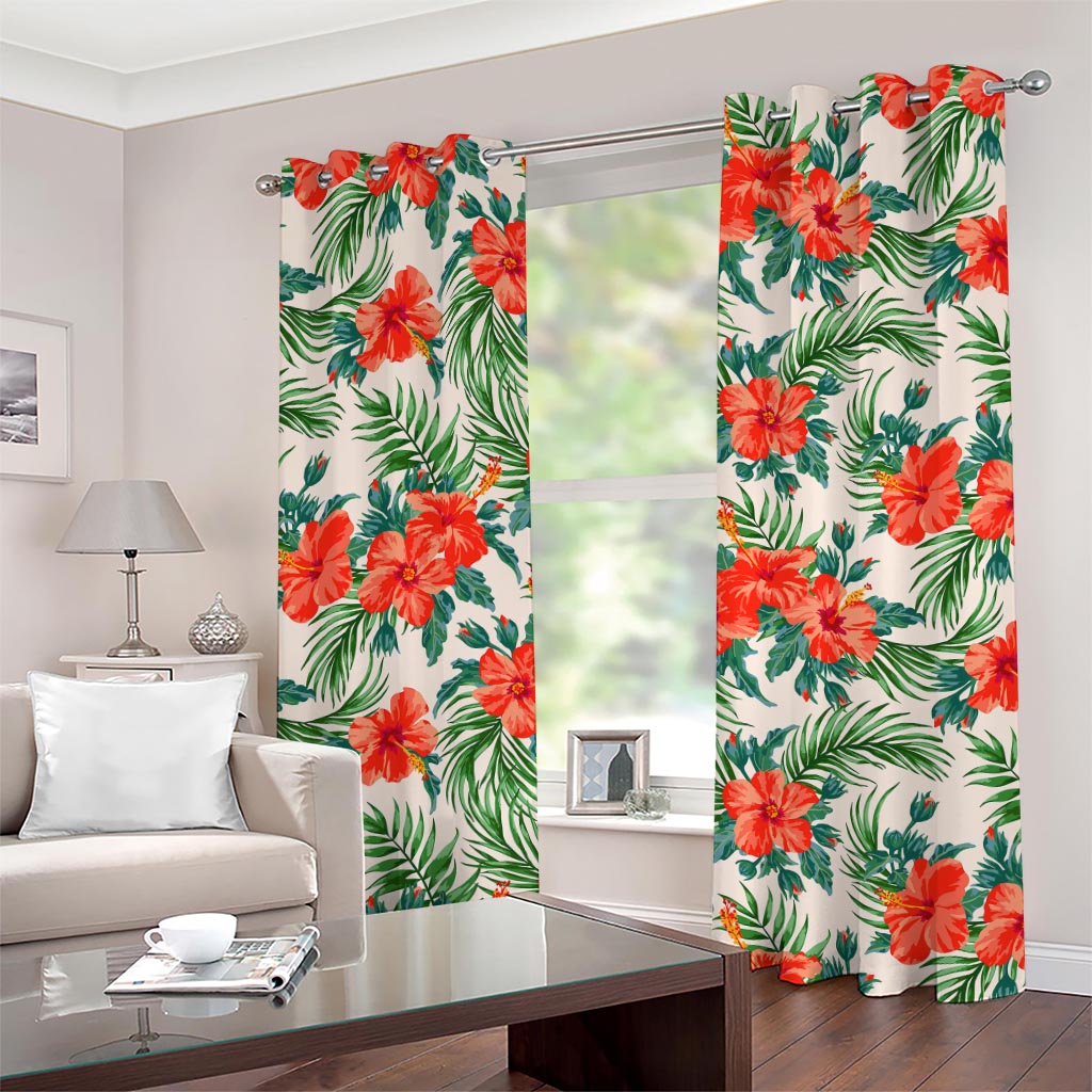 Tropical Hibiscus Blossom Pattern Print Grommet Curtains