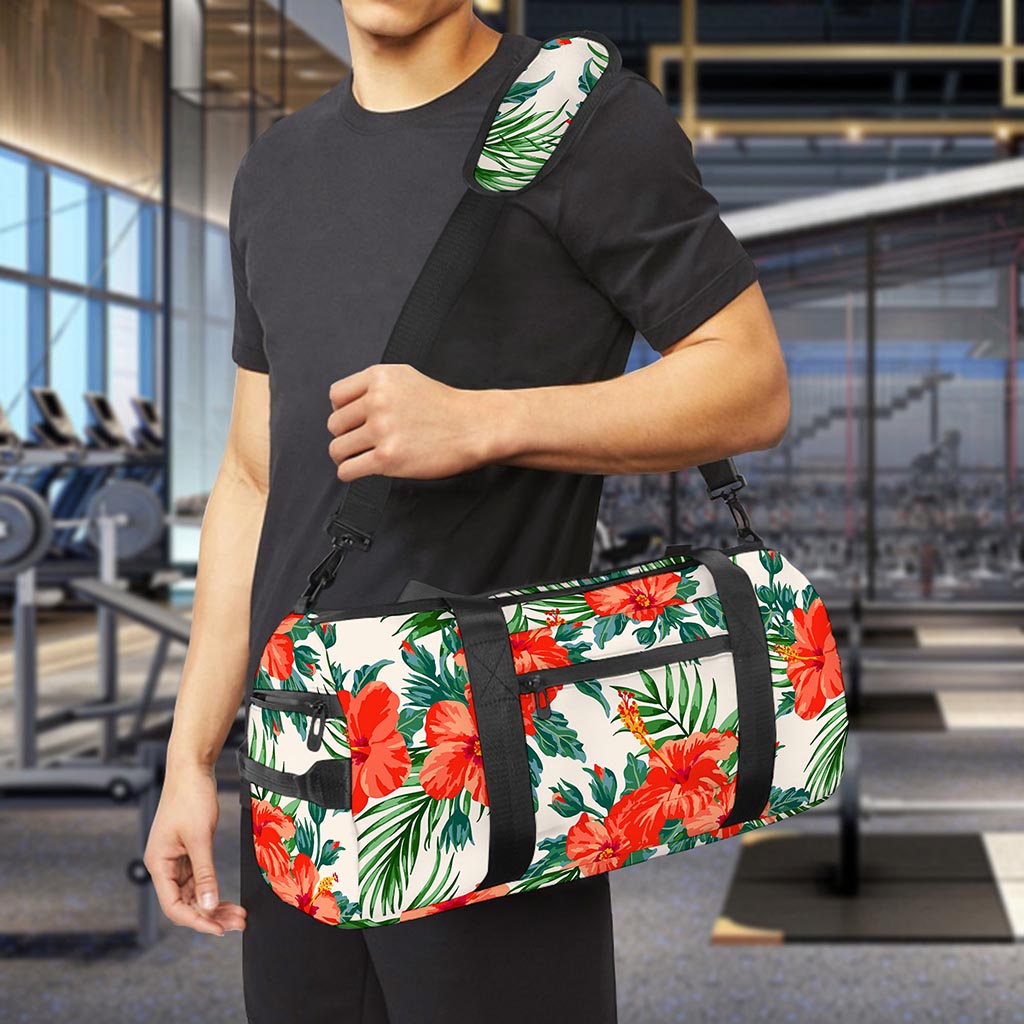 Tropical Hibiscus Blossom Pattern Print Gym Bag