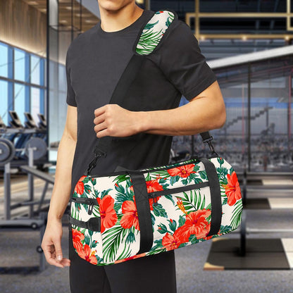 Tropical Hibiscus Blossom Pattern Print Gym Bag